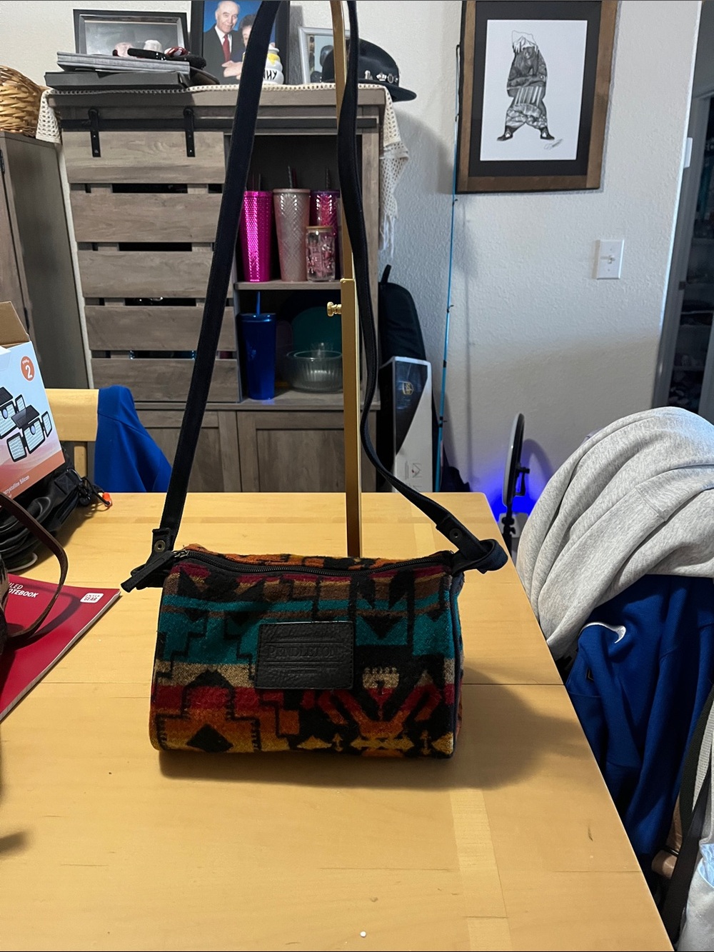 Pendleton Teal Red Gold Wool Patterned Crossbody Bag - Picture 2 of 5